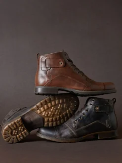 Dune London Light Brown Standard Fit Heavy Duty Leather Simon Ankle Boots