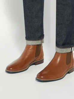 Dune London Light Brown Wide Fit Mckinley Constrast Sole Chelsea Boots