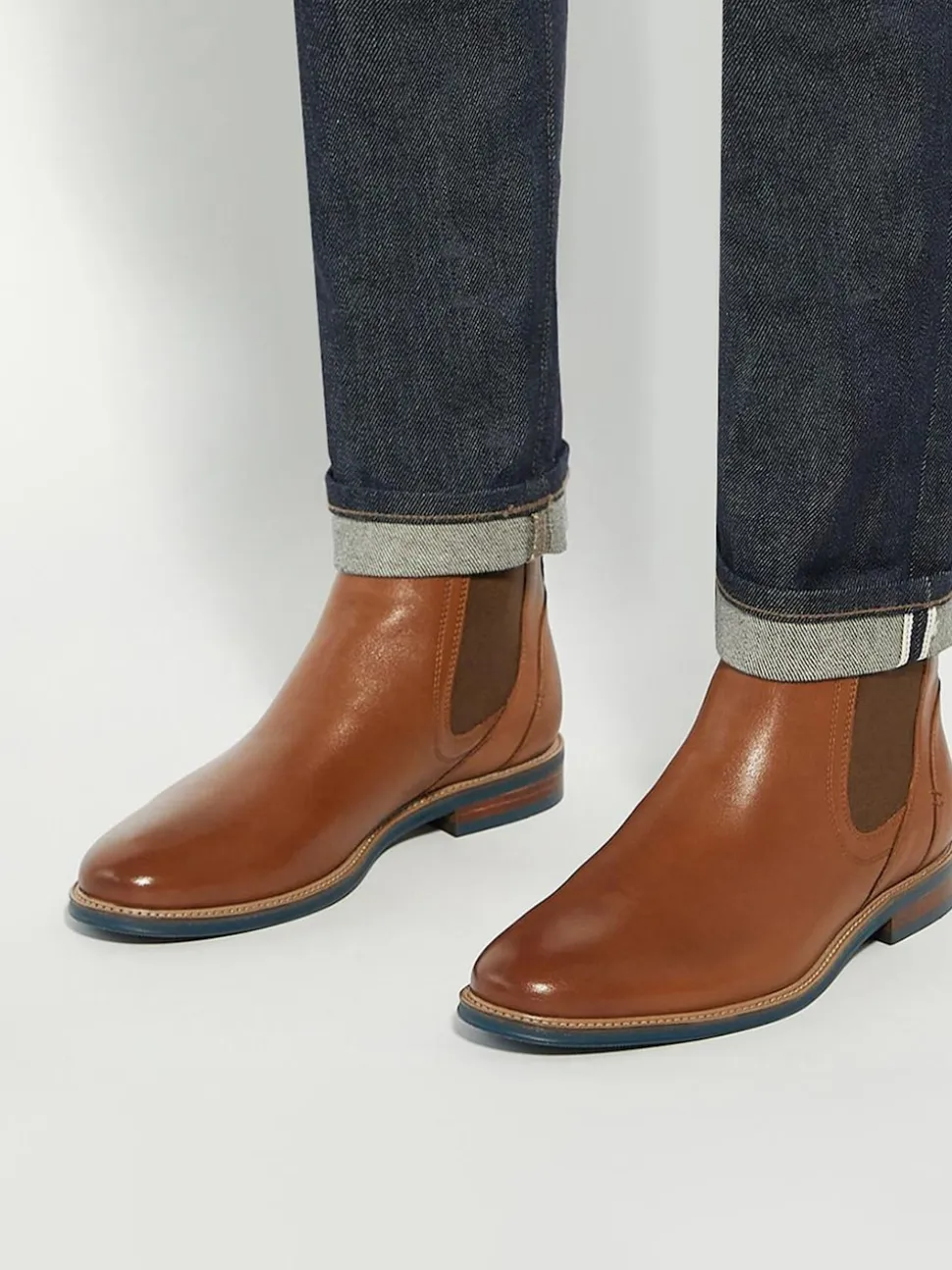 Dune London Light Brown Wide Fit Mckinley Constrast Sole Chelsea Boots