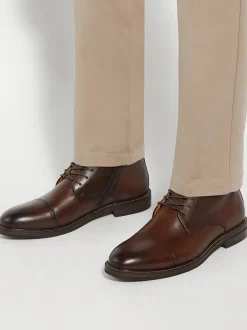 Dune London Light Brown Wide Fit Matias Toecap Detail Ankle Boots