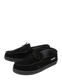 Dunlop Black Suede Lace-Up Moccasin Full Slippers