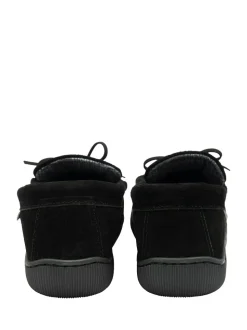 Dunlop Black Suede Lace-Up Moccasin Full Slippers