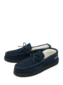 Dunlop Blue Mens Faux Fur Lined Leather Moccasin Slippers