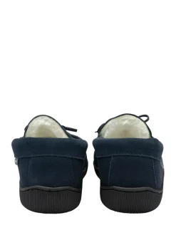 Dunlop Blue Mens Faux Fur Lined Leather Moccasin Slippers
