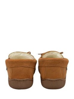 Dunlop Brown Mens Faux Fur Lined Leather Moccasin Slippers