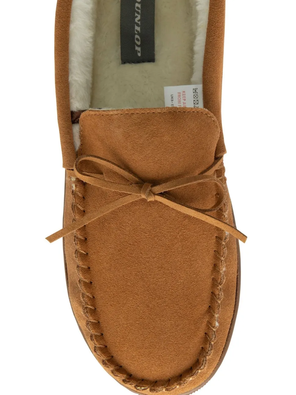 Dunlop Brown Mens Faux Fur Lined Leather Moccasin Slippers