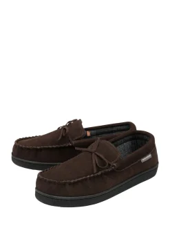 Dunlop Brown Suede Lace-Up Moccasin Full Slippers