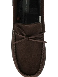 Dunlop Brown Suede Lace-Up Moccasin Full Slippers