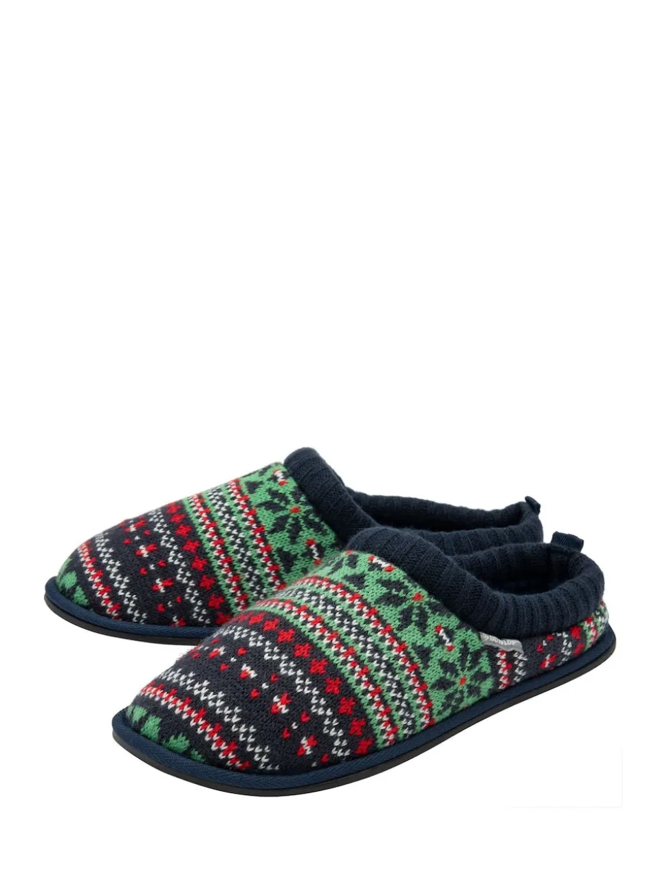 Dunlop Green Mens Fairisle Pattern Warm Lined Slipper Mules