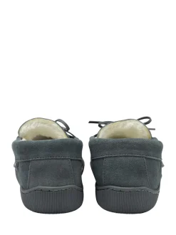 Dunlop Grey Mens Faux Fur Lined Leather Moccasin Slippers