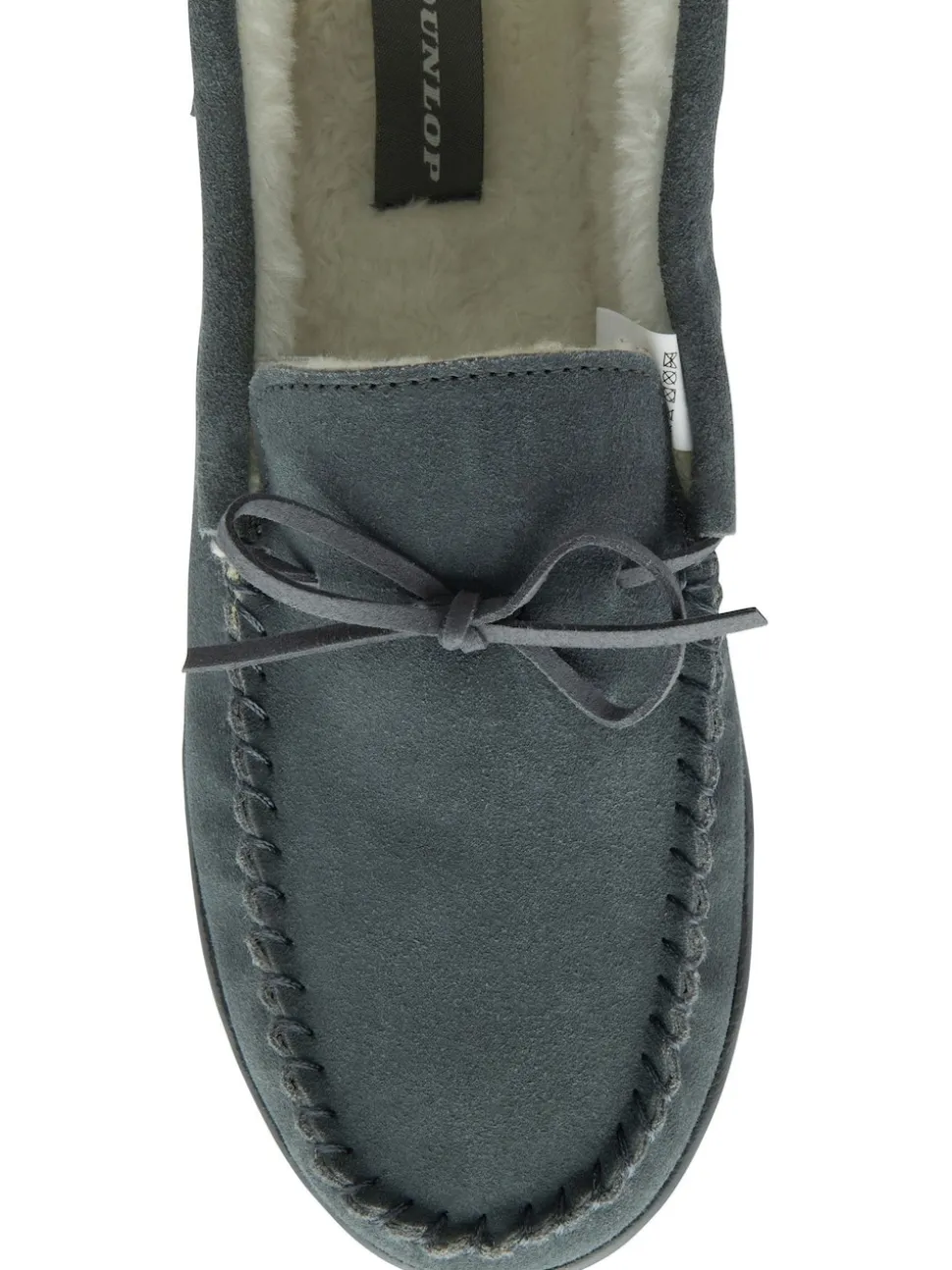 Dunlop Grey Mens Faux Fur Lined Leather Moccasin Slippers