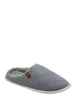 Dunlop Light Grey Mens Quilted Mule Slippers