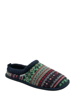 Dunlop Red Mens Fairisle Pattern Warm Lined Slipper Mules