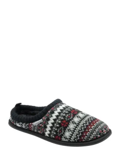 Dunlop White Mens Fairisle Pattern Warm Lined Slipper Mules