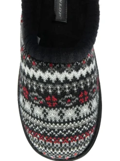 Dunlop White Mens Fairisle Pattern Warm Lined Slipper Mules