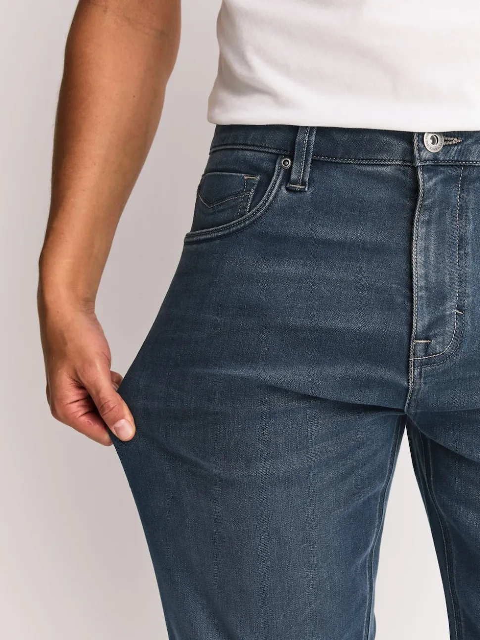 Dusky Blue Regular Tapered Fit Motionflex Jeans