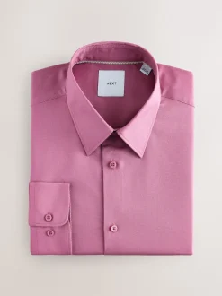 Dusty Pink Regular Fit Easy Care Textured Single Cuff Smart Shirt