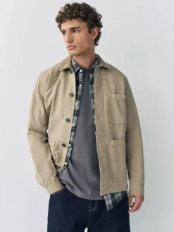 Ecru Corduroy Collar Canvas Shacket Overshirt