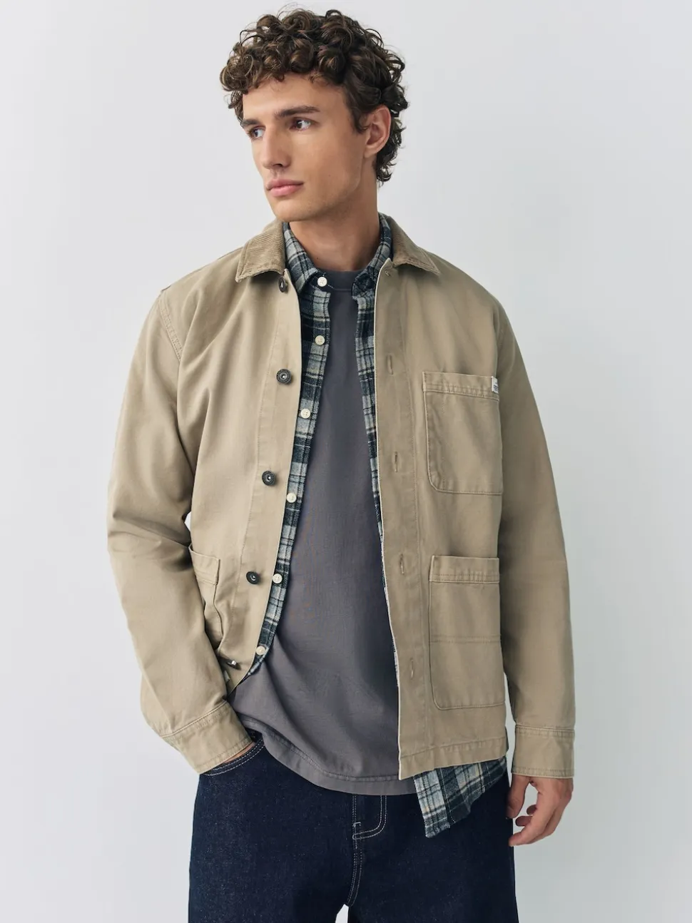 Ecru Corduroy Collar Canvas Shacket Overshirt