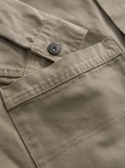 Ecru Corduroy Collar Canvas Shacket Overshirt