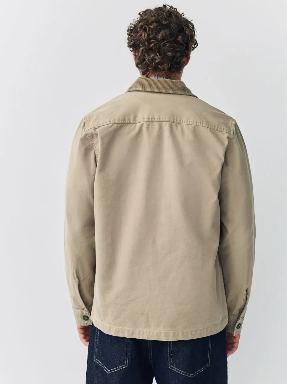 Ecru Corduroy Collar Canvas Shacket Overshirt