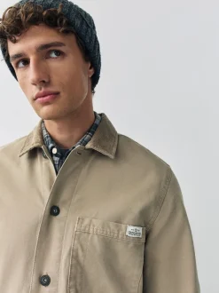 Ecru Corduroy Collar Canvas Shacket Overshirt