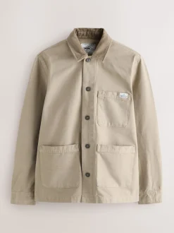 Ecru Corduroy Collar Canvas Shacket Overshirt