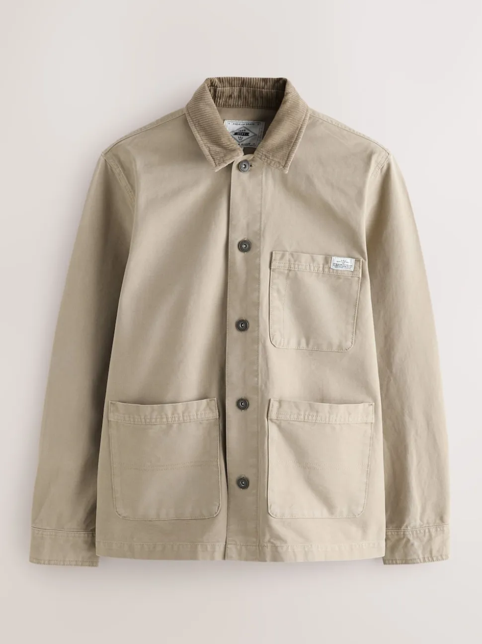 Ecru Corduroy Collar Canvas Shacket Overshirt