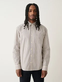 Ecru Cream Poplin Stripe Long Sleeve Shirt
