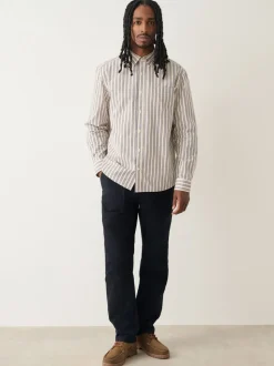 Ecru Cream Poplin Stripe Long Sleeve Shirt