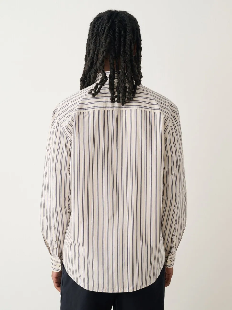 Ecru Cream Poplin Stripe Long Sleeve Shirt