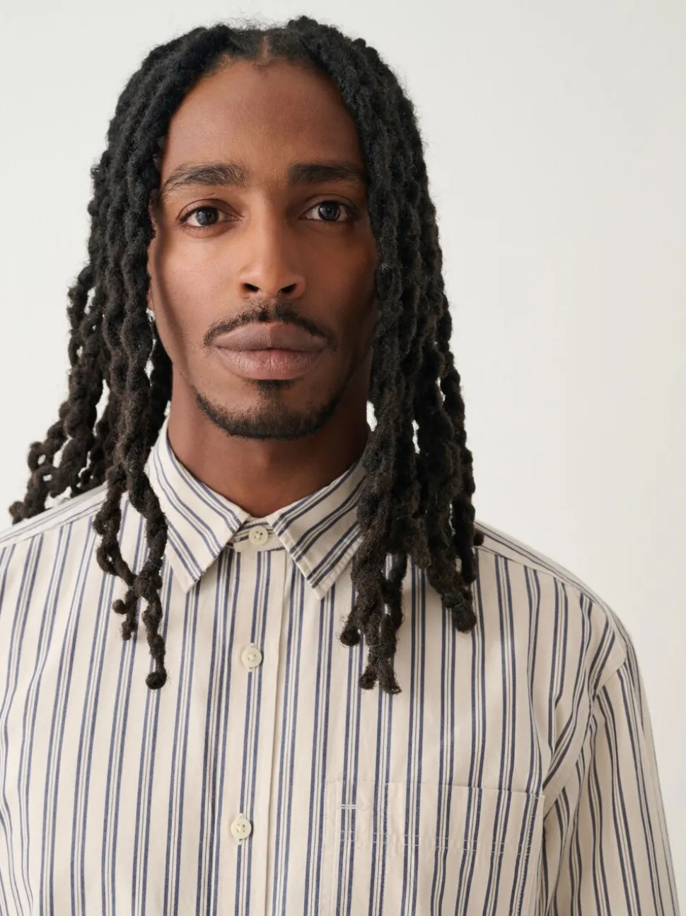 Ecru Cream Poplin Stripe Long Sleeve Shirt