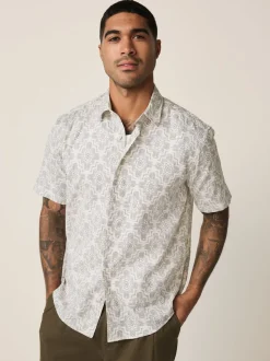 Ecru Floral Print Short Sleeve Shirt
