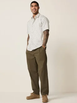 Ecru Floral Print Short Sleeve Shirt
