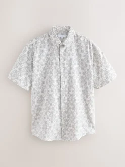 Ecru Floral Print Short Sleeve Shirt