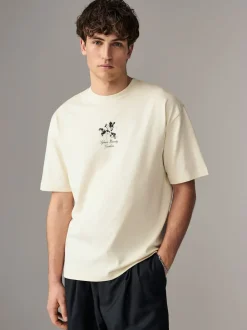 Ecru Floral Relaxed Fit Graphic Print Heavy Weight T-Shirt