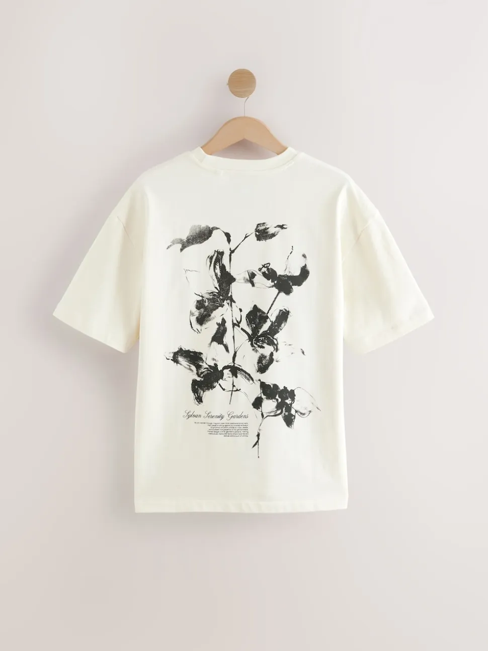 Ecru Floral Relaxed Fit Graphic Print Heavy Weight T-Shirt