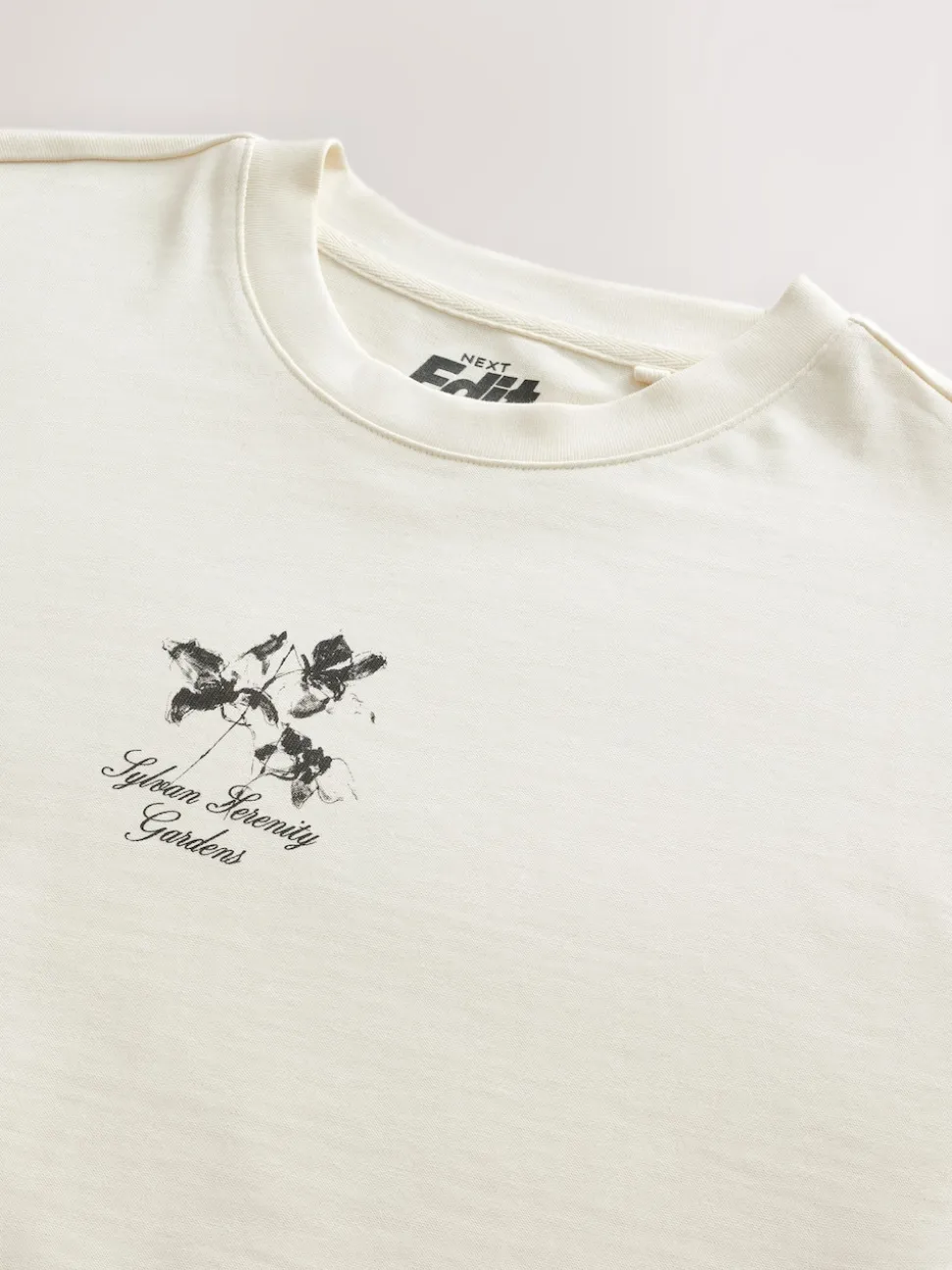 Ecru Floral Relaxed Fit Graphic Print Heavy Weight T-Shirt