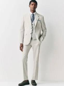 Ecru Linen Blend Texture Suit Waistcoat