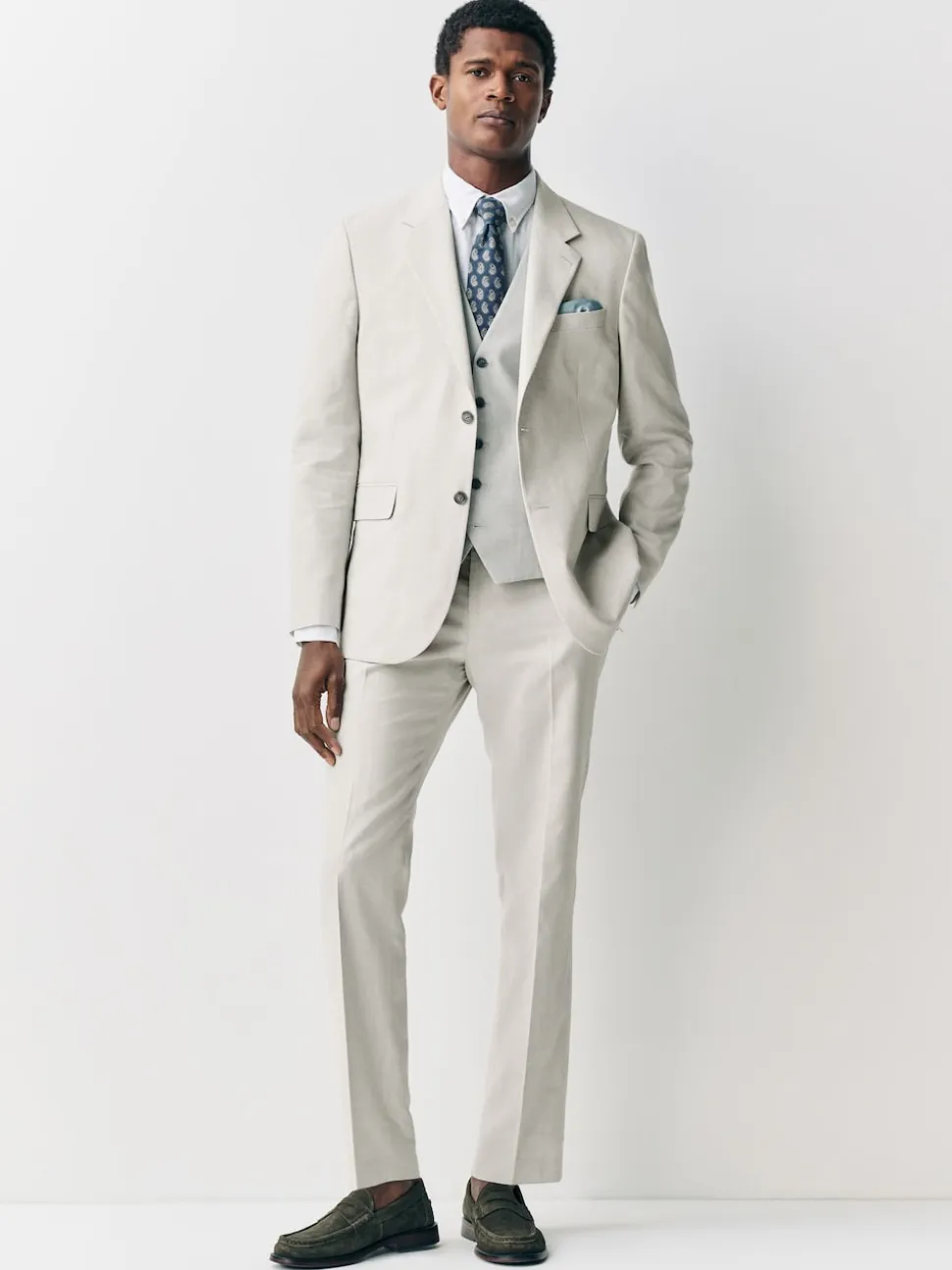 Ecru Linen Blend Texture Suit Waistcoat