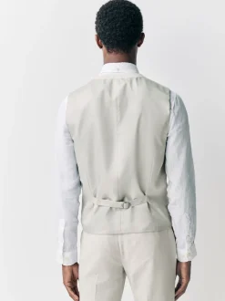 Ecru Linen Blend Texture Suit Waistcoat