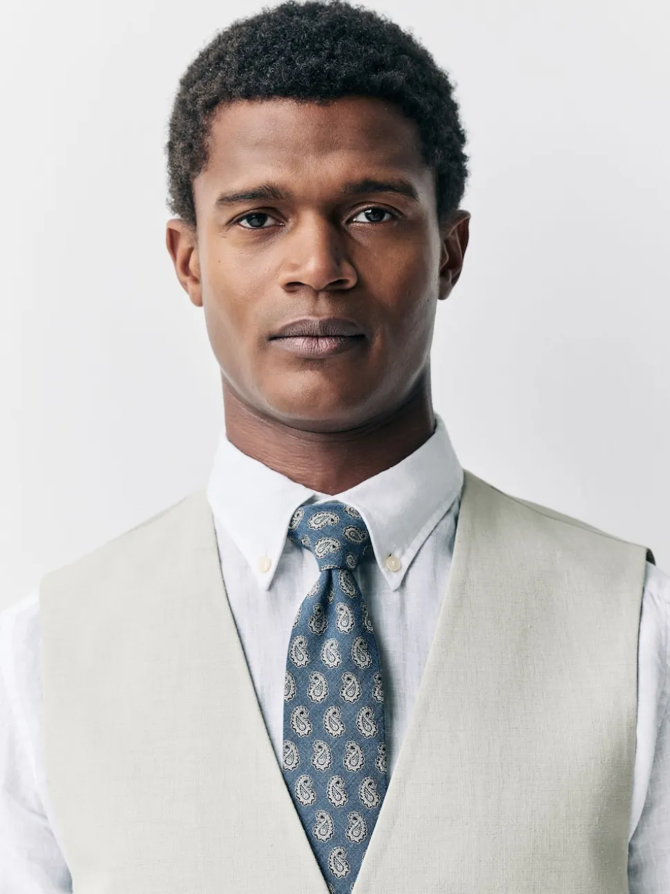 Ecru Linen Blend Texture Suit Waistcoat