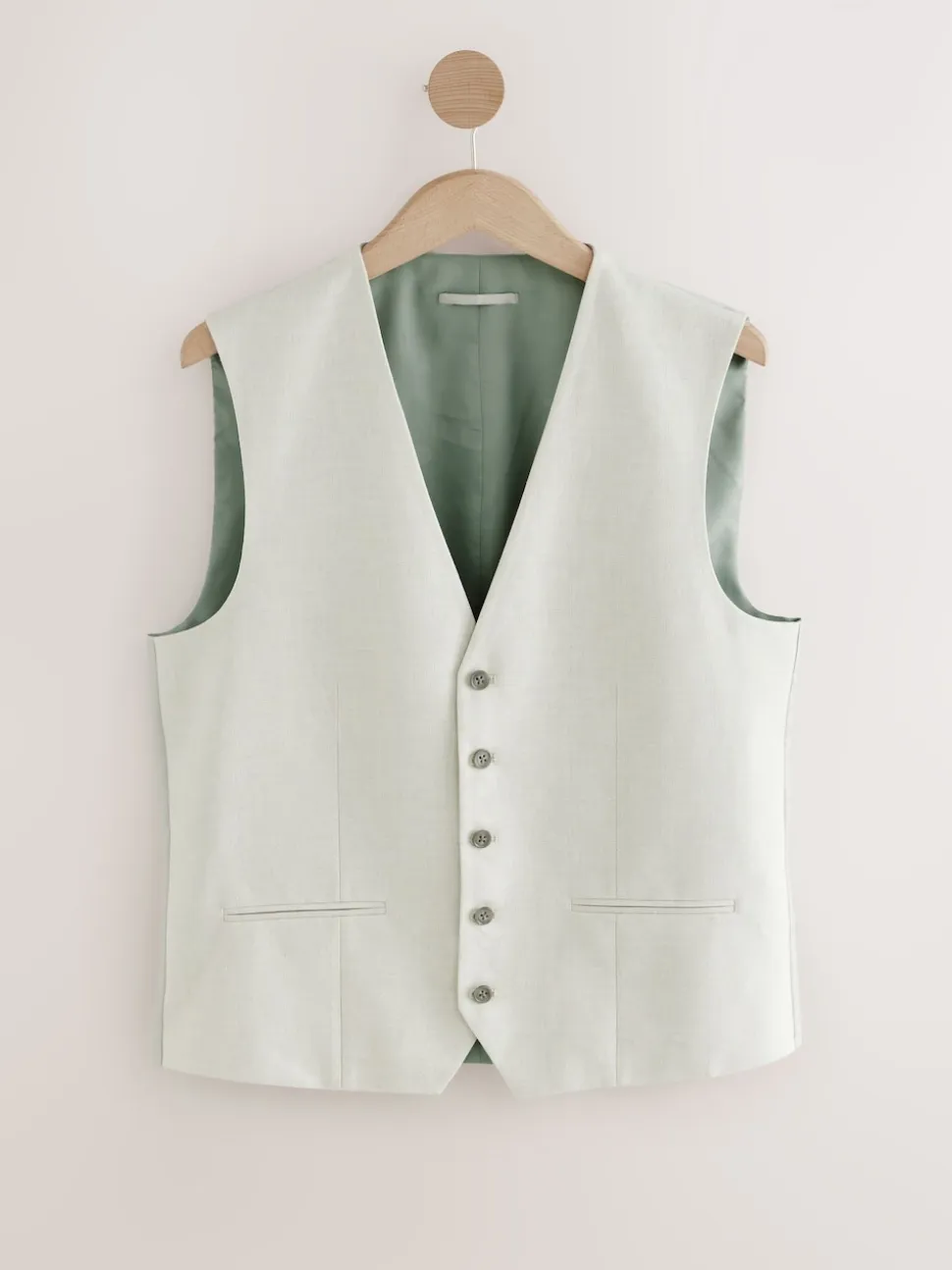 Ecru Linen Blend Texture Suit Waistcoat