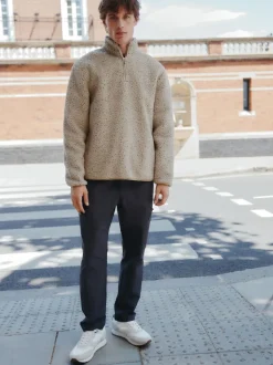 Ecru Marl Nep Borg Quarter Zip Neck Funnel Fleece