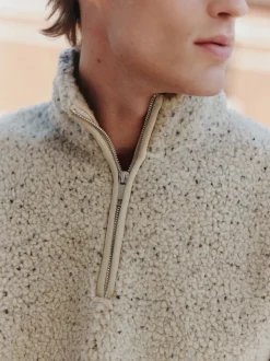 Ecru Marl Nep Borg Quarter Zip Neck Funnel Fleece