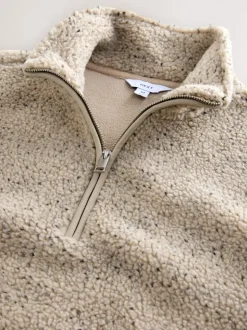 Ecru Marl Nep Borg Quarter Zip Neck Funnel Fleece