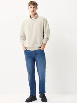 Ecru Marl Quarter Zip Cotton Rich Jersey Sweatshirt