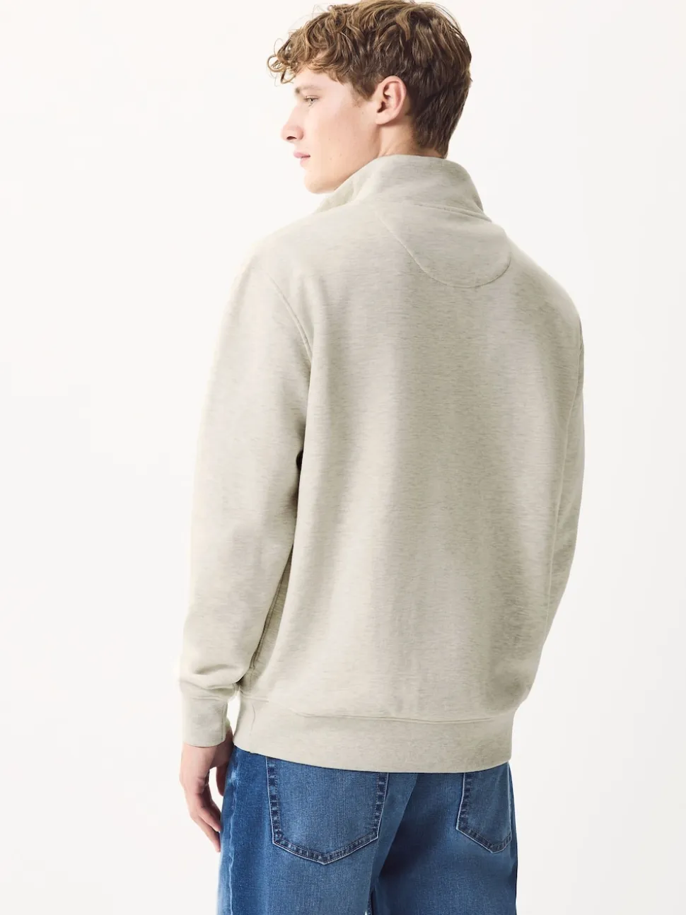 Ecru Marl Quarter Zip Cotton Rich Jersey Sweatshirt