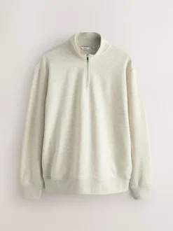 Ecru Marl Quarter Zip Cotton Rich Jersey Sweatshirt