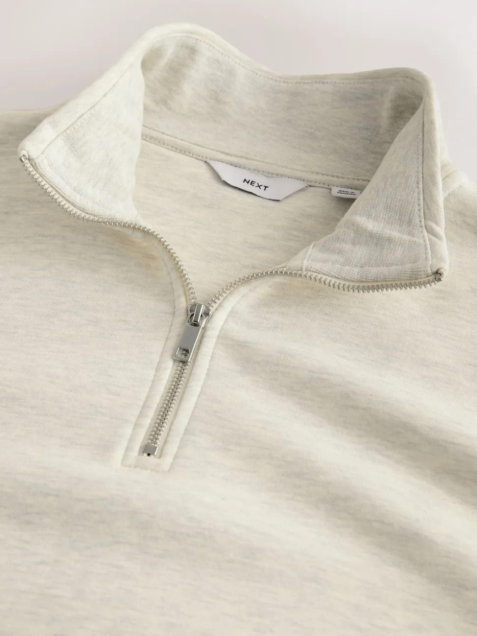 Ecru Marl Quarter Zip Cotton Rich Jersey Sweatshirt
